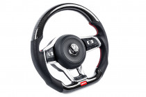 APR Karbonový volant s perforovanou kůží prošitý Červenou nití pro DSG VW Golf 7R T-Roc Arteon Polo Up GTI