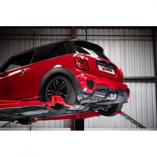 Klapkový Catback výfuk Mini Cooper S F56 vč. JCW Challenge & TunR Scorpion Exhaust - Bez rezonátoru / Leštěné Daytona koncovky