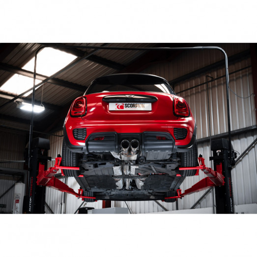 Klapkový Catback výfuk Mini Cooper S F56 vč. JCW Challenge & TunR Scorpion Exhaust - Bez rezonátoru / Leštěné Daytona koncovky