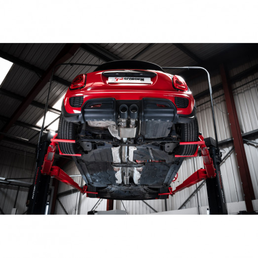 Klapkový Catback výfuk Mini Cooper S F56 vč. JCW Challenge & TunR Scorpion Exhaust - S rezonátorem / Karbonové Ascari koncovky