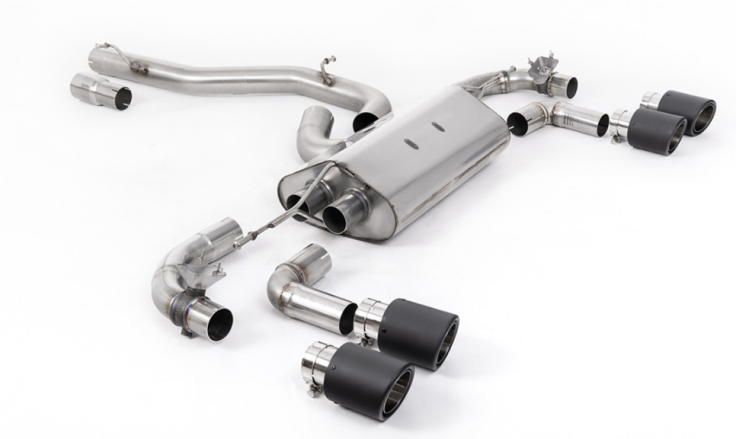 80mm Klapkový catback výfuk VW Golf 7.5 R 2.0 TSI (facelift 2017->) Milltek Sport - Hlasitější / Karbonové kulaté koncovky