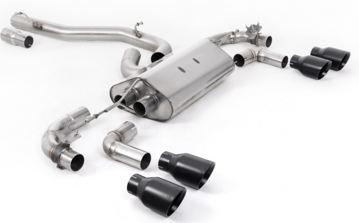 80mm valved catback VW Golf 7.5 R 2.0 TSI (facelift 2017->) Milltek Sport - Louder / Cerakote Black round tips