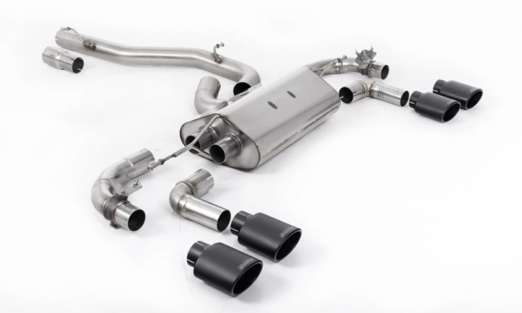 80mm Klapkový catback výfuk VW Golf 7.5 R 2.0 TSI (facelift 2017->) Milltek Sport - Hlasitější / Černé oválné koncovky