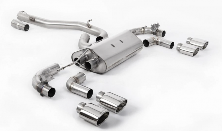 80mm Klapkový catback výfuk VW Golf 7.5 R 2.0 TSI (facelift 2017->) Milltek Sport - Hlasitější / leštěné kulaté koncovky