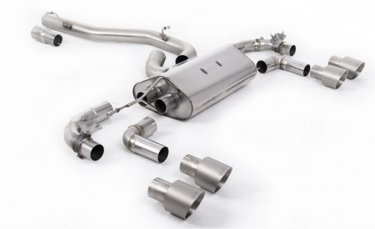 80mm Klapkový catback výfuk VW Golf 7.5 R 2.0 TSI (facelift 2017->) Milltek Sport - Hlasitější / Titanové kulaté koncovky