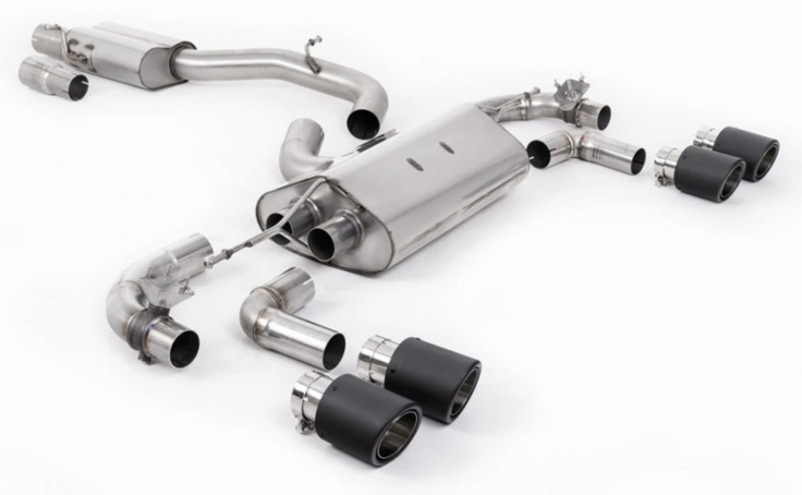 80mm Klapkový catback výfuk VW Golf 7.5 R 2.0 TSI (facelift 2017->) Milltek Sport - Tišší/ Karbonové kulaté koncovky