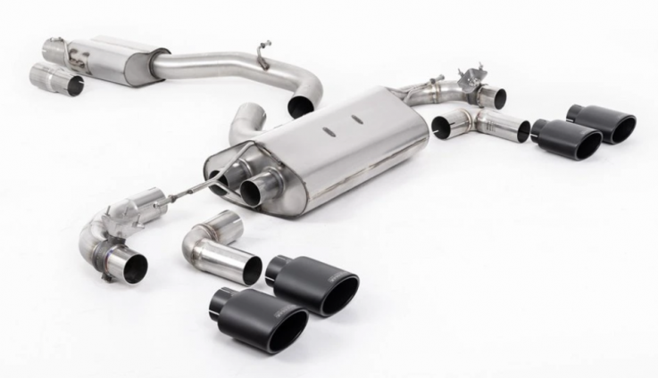 80mm Klapkový catback výfuk VW Golf 7.5 R 2.0 TSI (facelift 2017->) Milltek Sport - Tišší / Černé oválné koncovky