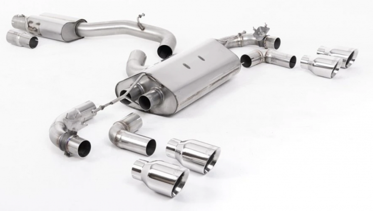 80mm Klapkový catback výfuk VW Golf 7.5 R 2.0 TSI (facelift 2017->) Milltek Sport - Tišší / leštěné kulaté koncovky