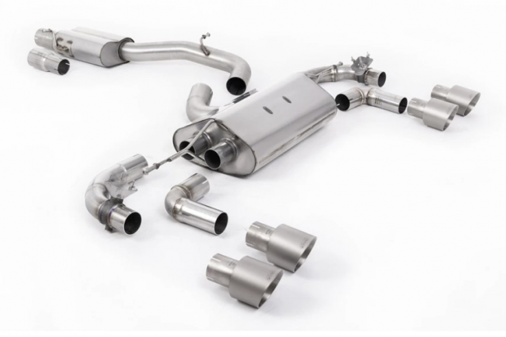 80mm Klapkový catback výfuk VW Golf 7.5 R 2.0 TSI (facelift 2017->) Milltek Sport - Tišší / Titanové kulaté koncovky