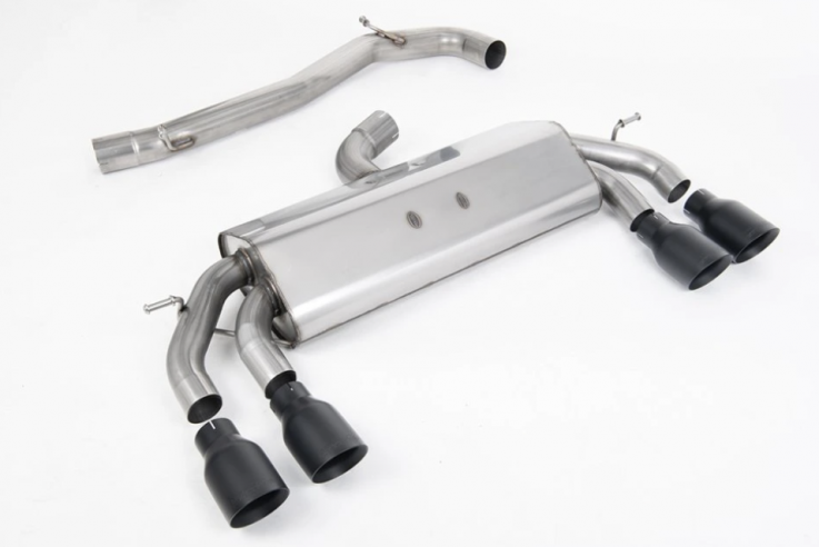 atback exhaust 76mm non-valved VW Golf R Mk7.5 2.0 TSI Milltek Sport - Non-resonated (louder) / Cerakote Black Round Tips