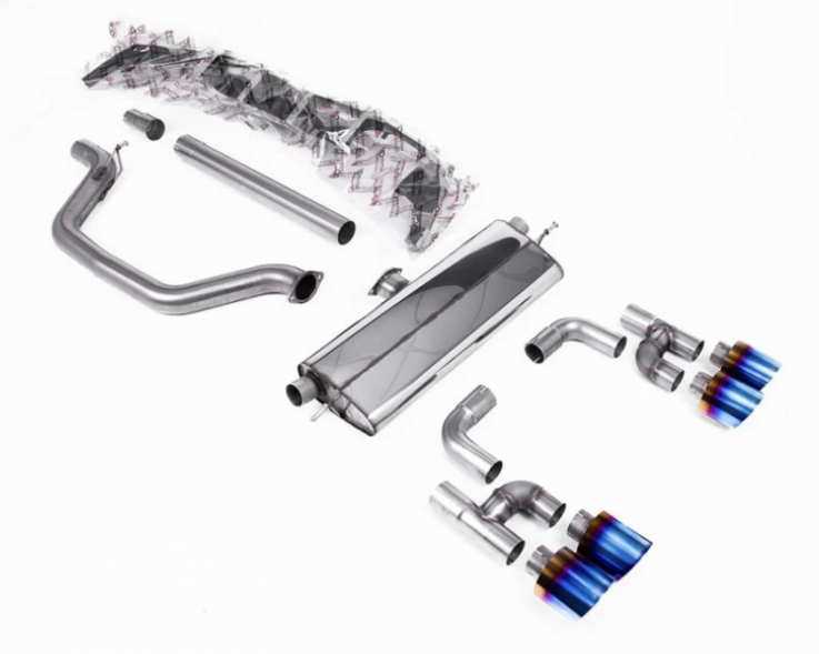 OPF-back 80mm exhaust Golf R style Volkswagen Golf GTI Mk8 2.0 TSI Milltek Sport - Road+ / Burnt / Blue Titanium tips