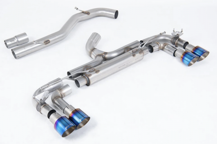 Valved Catback Race Exhaust 80mm VW Golf 7 R 2,0 TSI Milltek Sport - Non resonated / Burnt / Blue Titanium Trims