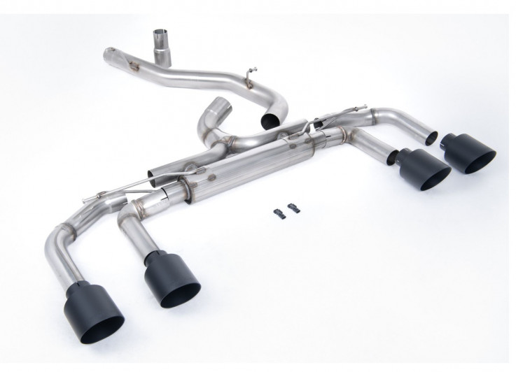 Catback výfuk bez klapek 80mm VW Golf R Mk8 2.0 TSI OPF/GPF Milltek Sport - Hlasitější / černé kulaté koncovky