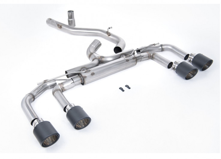 Catback výfuk bez klapek 80mm VW Golf R Mk8 2.0 TSI OPF/GPF Milltek Sport - Hlasitější / karbonové kulaté koncovky