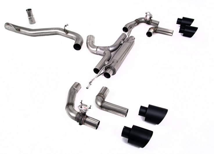 Catback výfuk 80mm VW Golf R Mk8 2.0 TSI OPF/GPF Milltek Sport - Hlasitější / černé kulaté koncovky