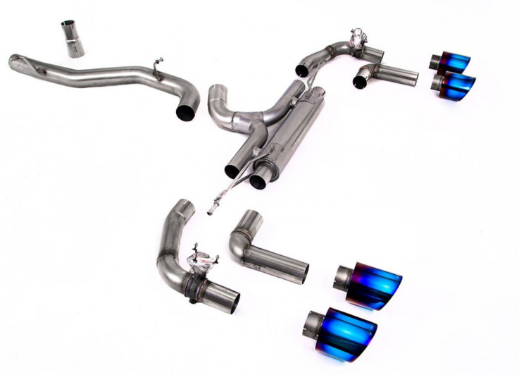 Catback výfuk 80mm VW Golf R Mk8 2.0 TSI OPF/GPF Milltek Sport - Hlasitější / pálené titanové kulaté koncovky