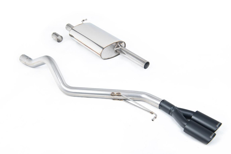 Catback výfuk Volkswagen Transporter/Caravelle T6 krátká varianta 2.0 TSI  Milltek Sport – Tišší / Černé oválné koncovky