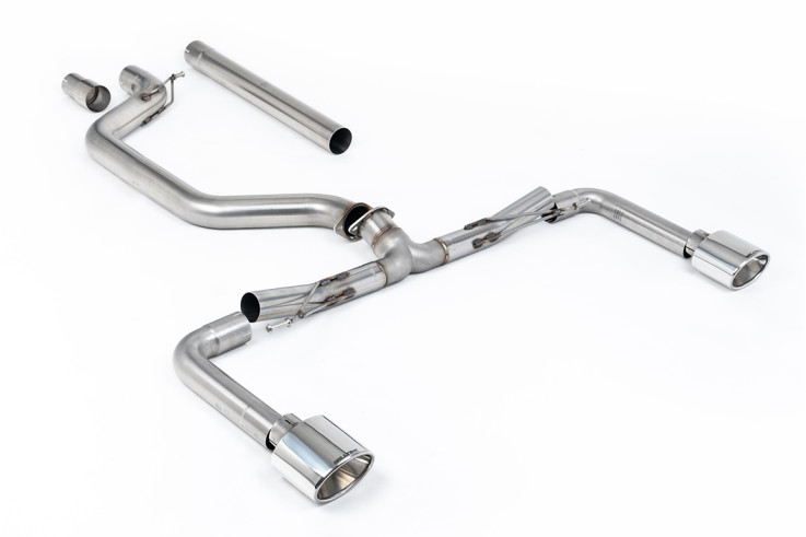 Race verze 80mm OPF/GPF Back Exhaust pro Volkswagen Golf GTI Mk8, MK8.5 (včetně clubsport) 2.0 TSI, OE+ Clubsport oválné koncovky – vyžaduje zadní Clubsport difuzor