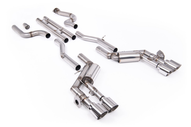 Milltek Sport Cat-Back výfuk Chevrolet Camaro Gen 6 SS 6.2L V8 – Unbalanced Straight Center systém s aktivními klapkami a leštěnými koncovkami