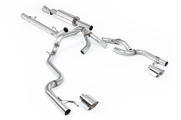 Dual Exit Cat-back Exhaust Ford F-150 SuperCrew Tremor 5.0 V8 2021+ Milltek Sport - Resonated - Polished Tips