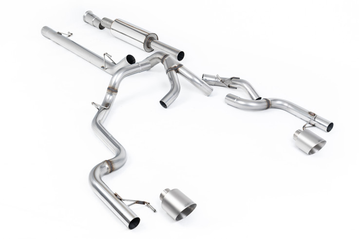 Dual Exit Cat-back Exhaust Ford F-150 SuperCrew Tremor 5.0 V8 2021+ Milltek Sport - Resonated - Brushed Titanium Tips