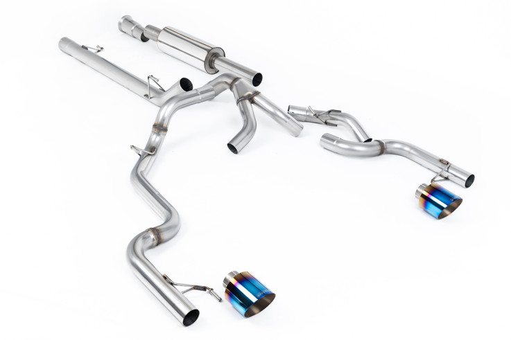 Dual exit catback výfuk Ford F-150 SuperCrew Tremor 5.0 V8 2021+ Milltek Sport - s rezonátorem - Opalované titanové koncovky