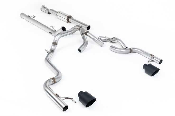 Dual exit catback výfuk Ford F-150 SuperCrew Tremor 5.0 V8 2021+ Milltek Sport - hlasitější - Černé koncovky