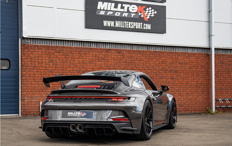 Catback výfuk Porsche 911 GT3 992 4.0L H6 Milltek Sport - Leštěné koncovky