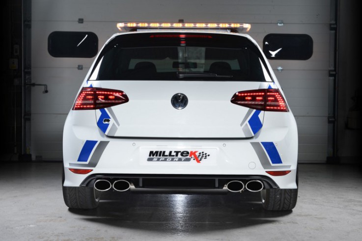 Klapkový catback výfuk VW Golf 7 R 2,0 TSI Milltek Sport - s rezonátorem / Pálené/modré titanové koncovky