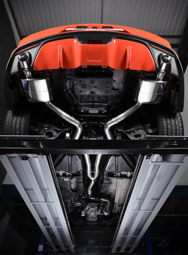 Catback výfuk Ford Mustang 5.0 V8 GT Milltek Sport - bez rezonátoru / titanově modré koncovky