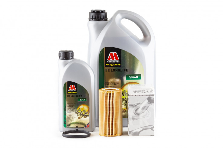 Základní servisní set pro motor 2,0 TFSI EA113 Olej Millers Oils EE Longlife Nanodrive 5w40 VW 502 00 a Originální olejový filtr