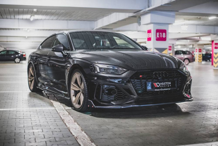 Maxton Design Spoiler předního nárazníku s křidélky Audi RS5 (F5) Facelift V.1 - černý lesklý lak